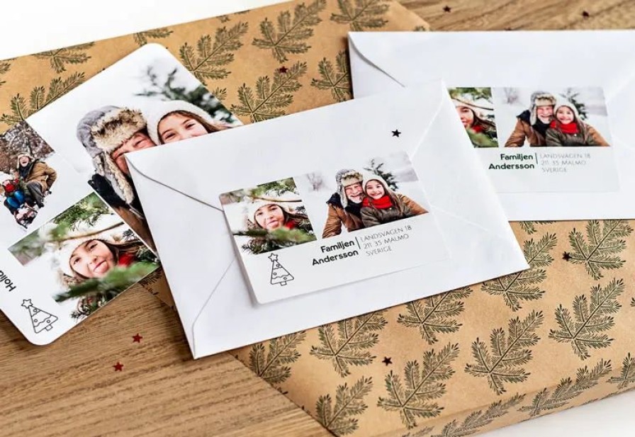 Kaartjes Smartphoto Kerstkaarten | Maak Gepersonaliseerde Adresstickers Met Foto Of Logo (Set Van 16)